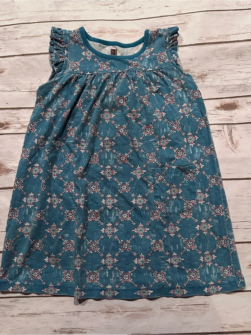 Tea teal floral dress 5y fair hole